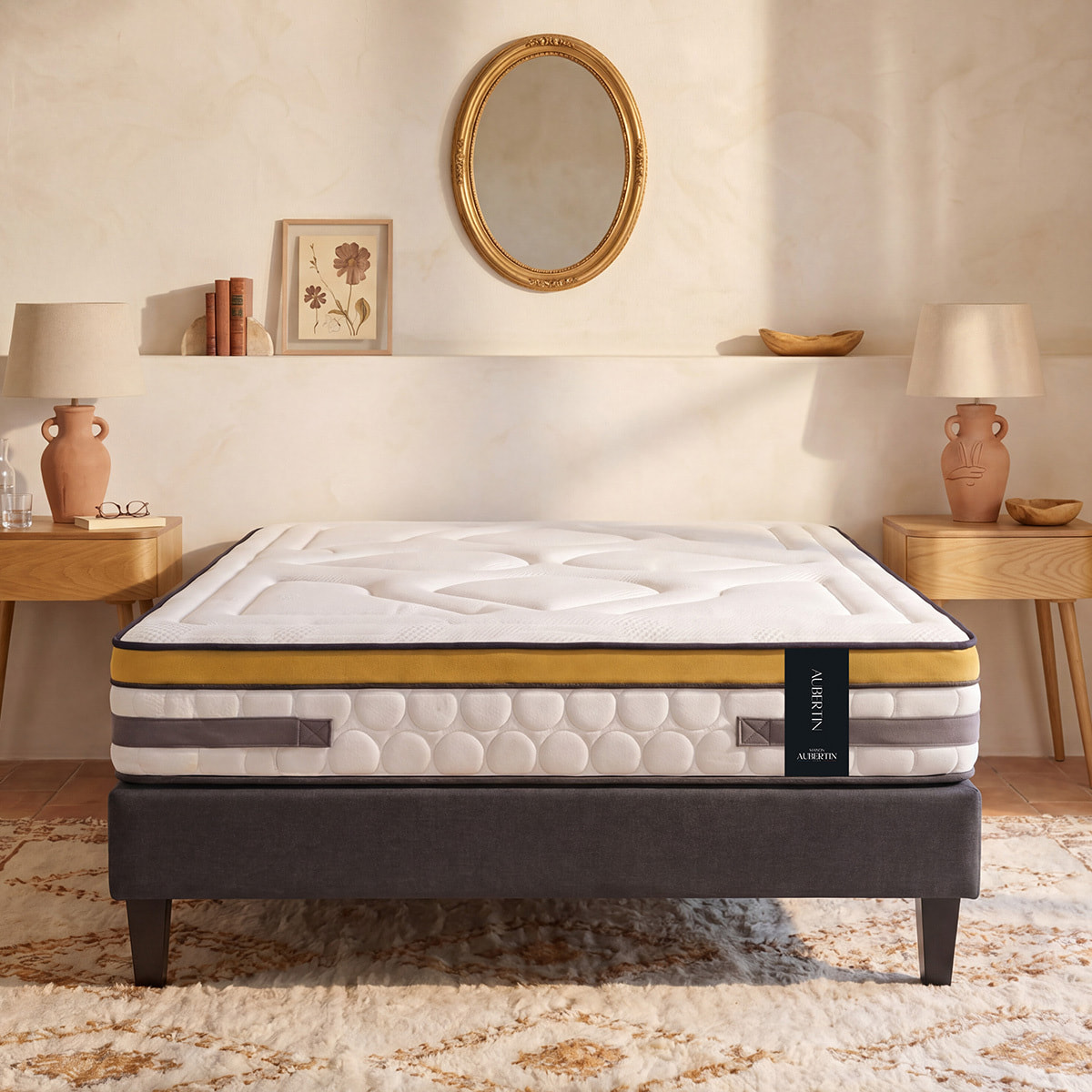 Matelas Hybride Aubertin, Ressorts Ensachés & Mousse Hyper Soft, 24 cm, Accueil Tonique, Soutien Ferme, Garanti 10 ans