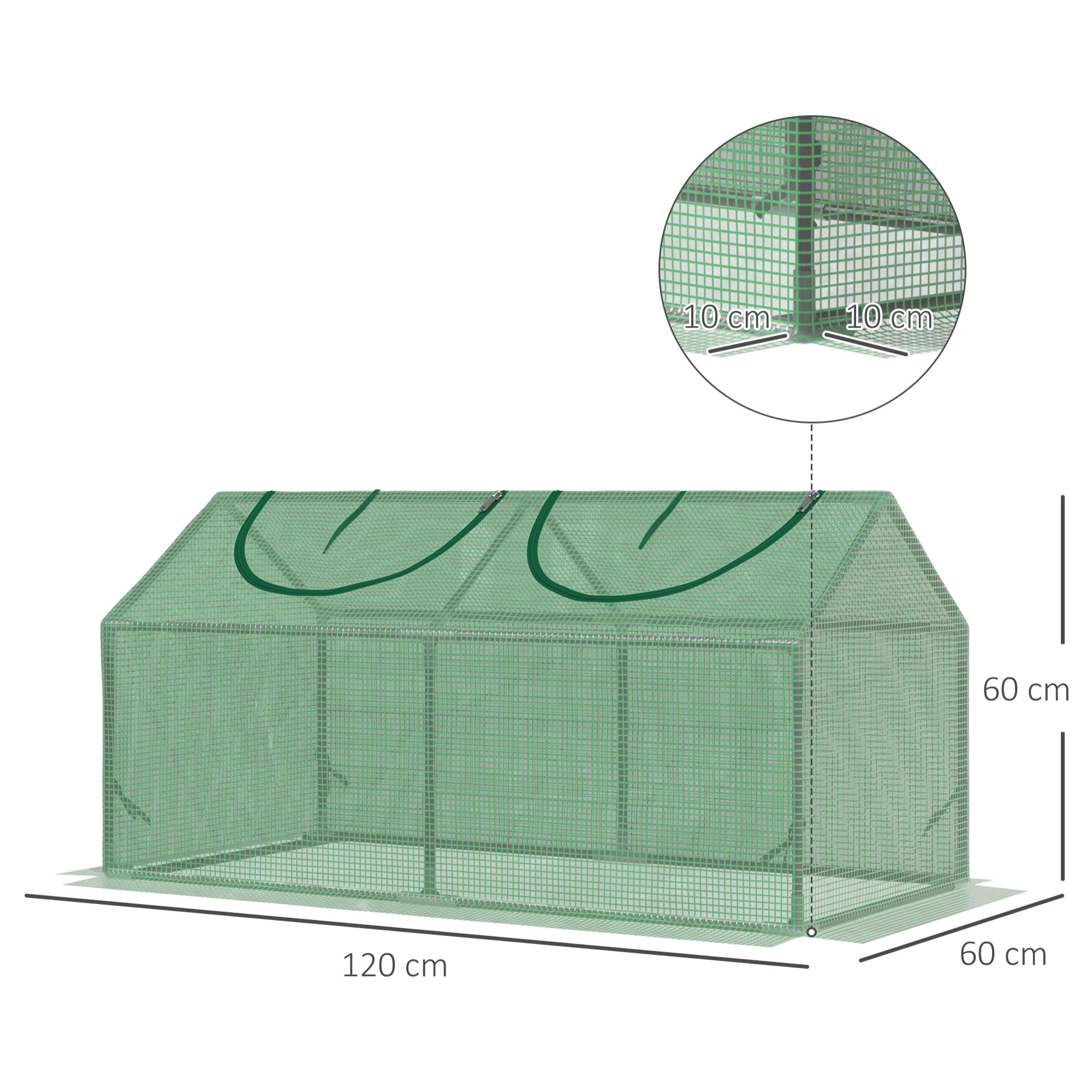 Invernadero de Terraza 120x60x60 cm Caseta de Jardín Acero con 2 Ventanas Enrollables Vivero Casero para Cultivo de Plantas Verduras Flores Verde