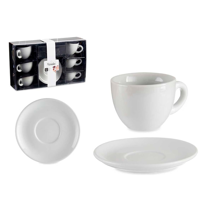SET 6 TAZZE DA CAFFÈ IN PORCELLANA BIANCA CON PIATTO 250ML