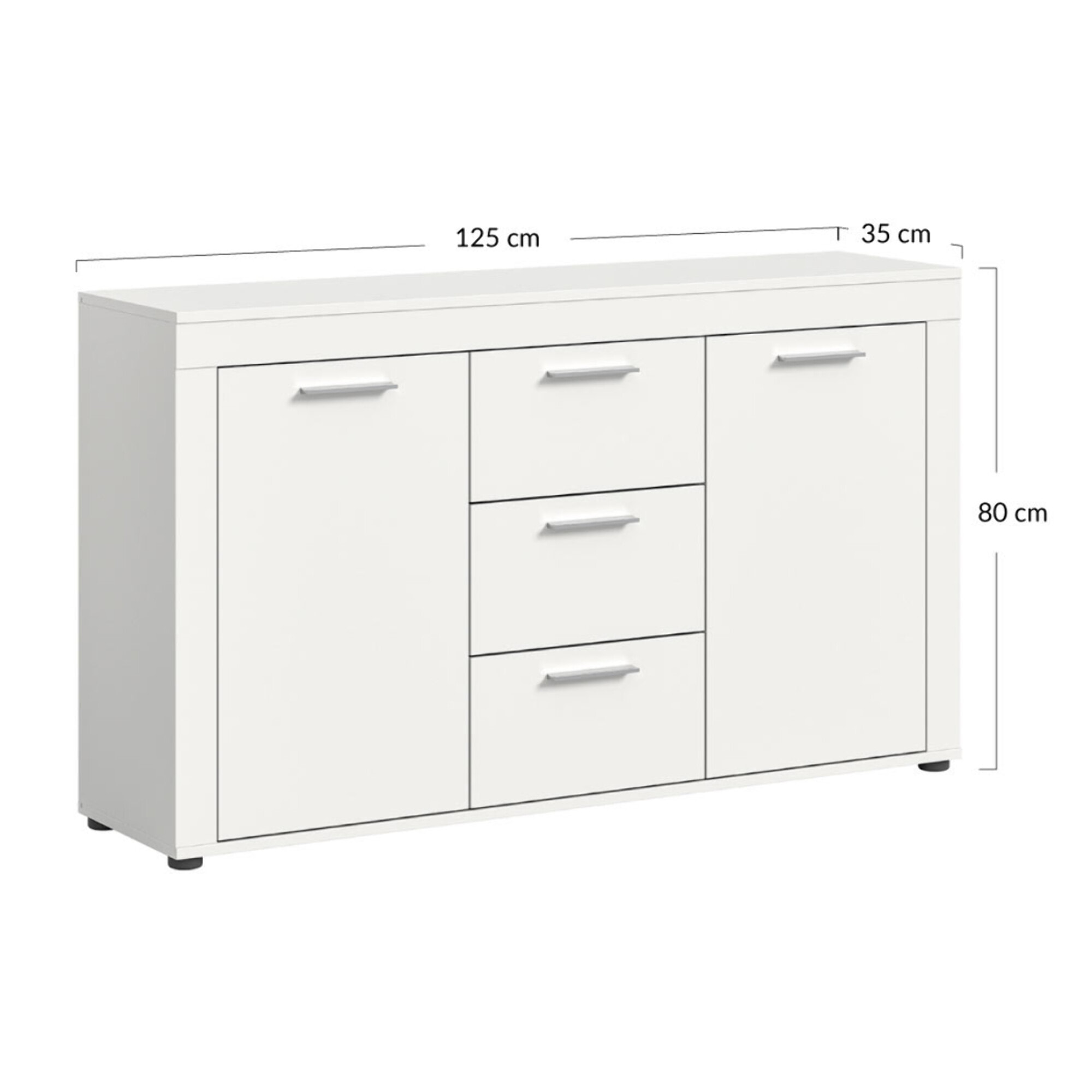Stafford - buffet bas - blanc - 3 tiroirs et 2 portes - 125 cm - Blanc