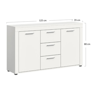 Stafford - buffet bas - blanc - 3 tiroirs et 2 portes - 125 cm - Blanc