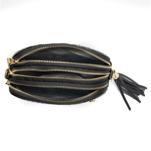 Aliminusa bolso bandolera Mujer. Piel auténtica Gamuza con grabado entrelazado y lacada brillante combinado con Dollaro.