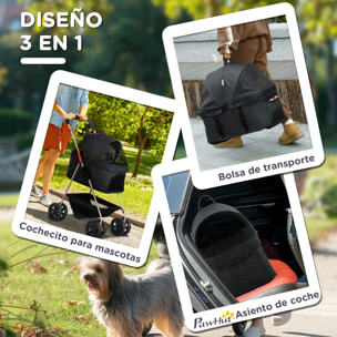 Carrito para Perros Plegable 3 en 1 Cochecito para Mascotas Carrito para Perros Miniatura con Cesta de Almacenaje Ventana de Malla Portavasos y 2 Ruedas Universales 76x50x102 cm Negro