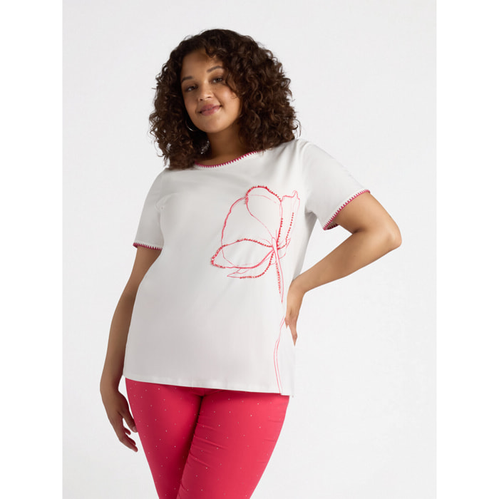 Fiorella Rubino - T-shirt con ricamo floreale - Bianco