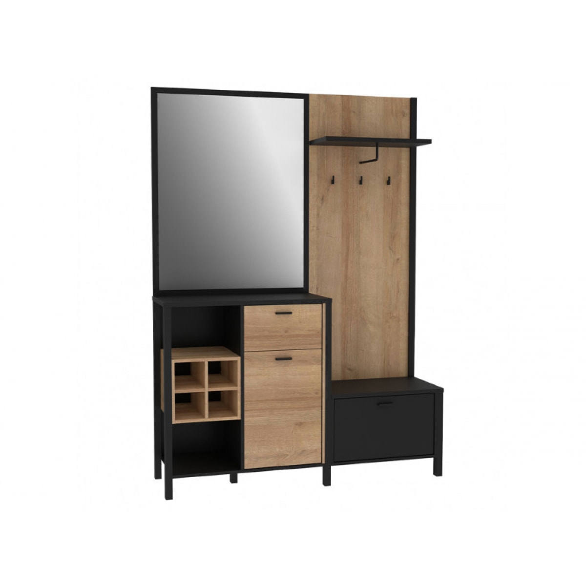 Vestiaire en bois effet chêne avec rangements et miroir - ROCK