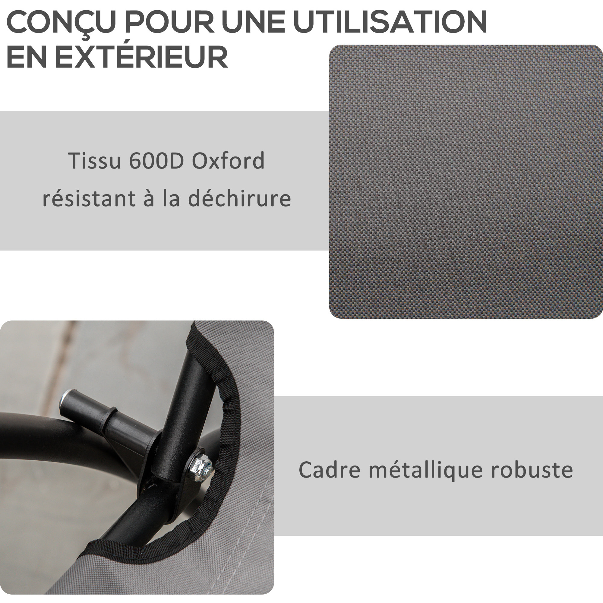 Chaise de camping pêche pliable portable haut dossier inclinable épais coussin matelassé inclus gris