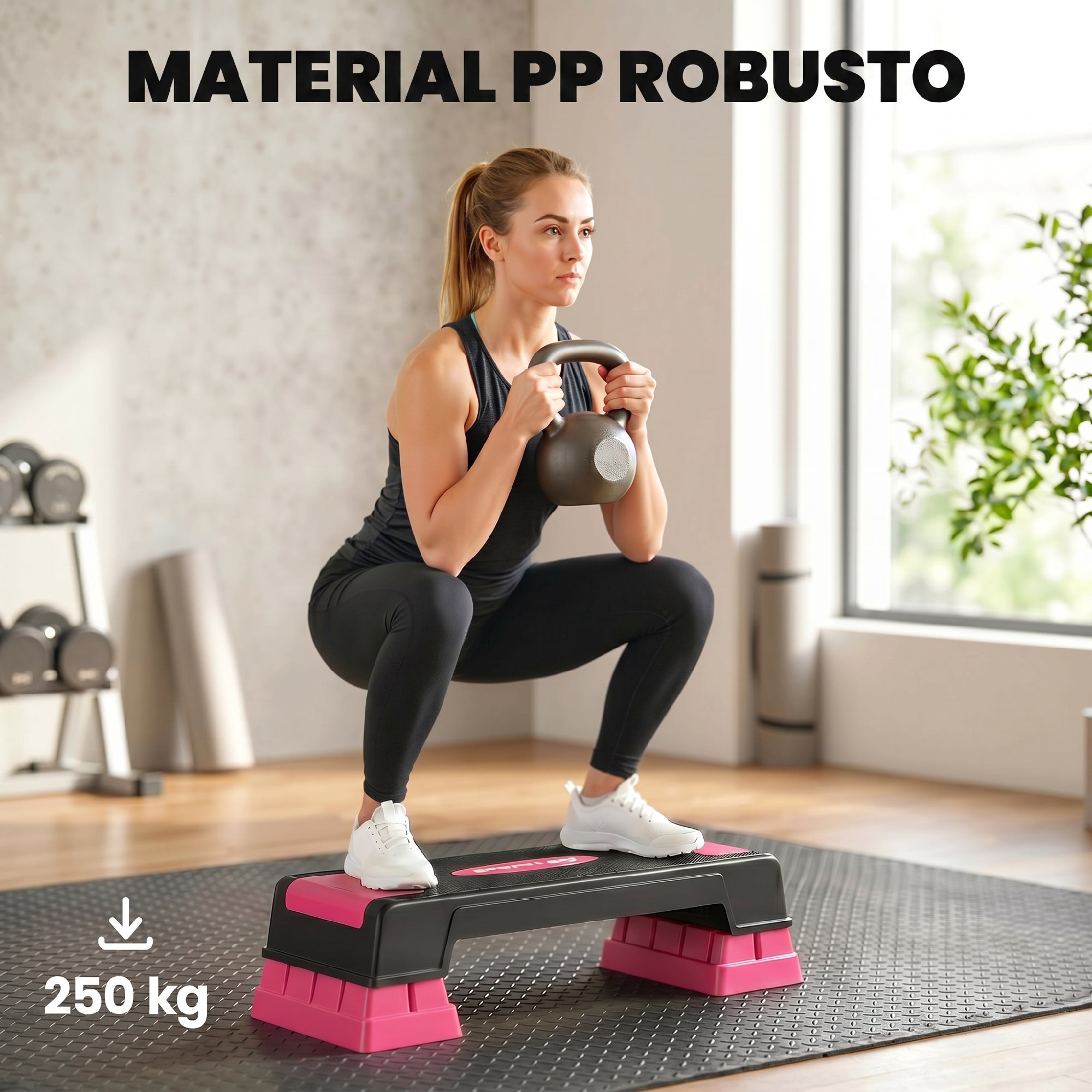 Step de Aeróbic Step para Fitness Stepper Antideslizante con Altura Ajustable de 12/17,5/22,5 cm Base Robusta Carga 250 kg para Entrenamiento en Casa Gimnasio Hombres y Mujeres Rosa