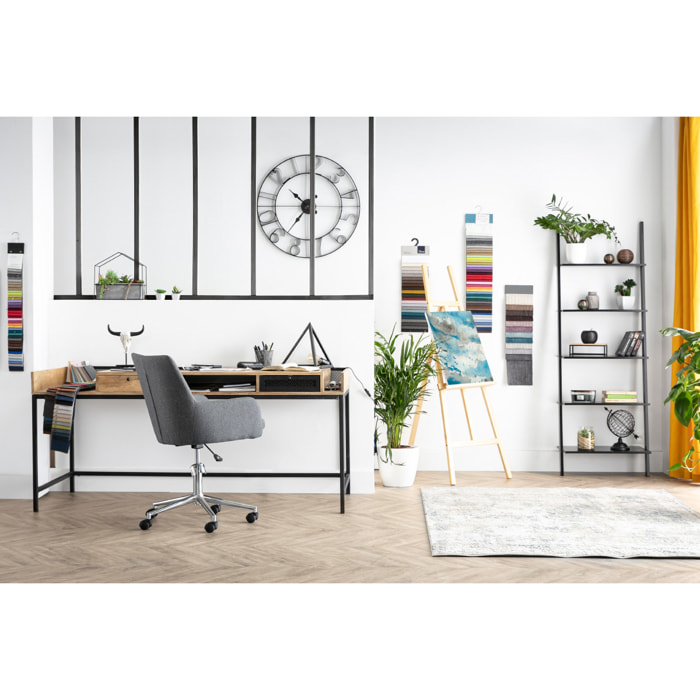 Chaise de bureau à roulettes en tissu gris anthracite et acier chromé SHANA