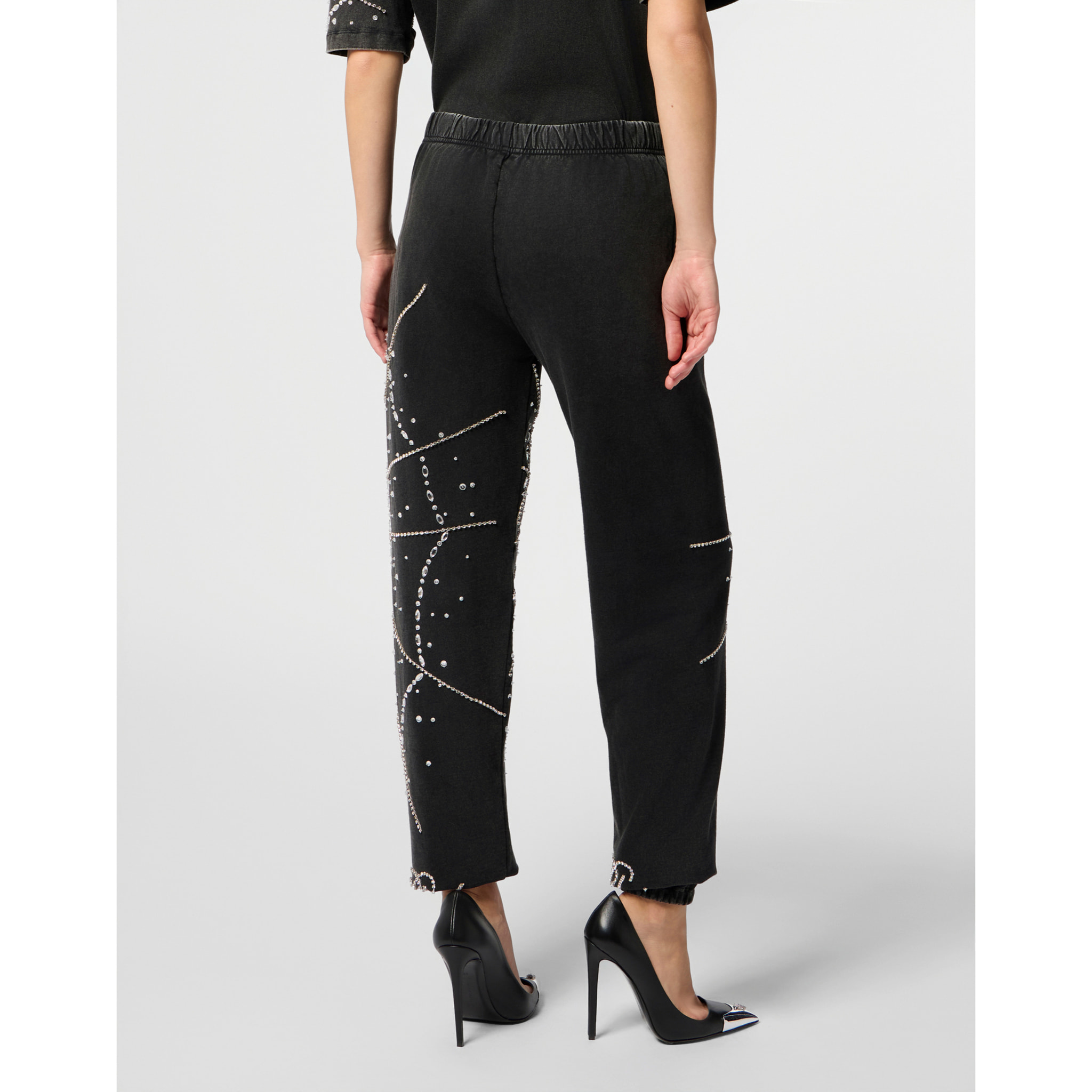 PHILIPP PLEIN Washed Joggers Spiderweb Strass