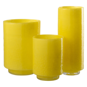 J-Line Vase Cylindre Relief - verre - jaune -  large