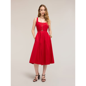 Motivi - Vestito flare in popeline con cintura - Rosso