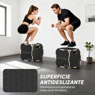 Cajón Pliométrico de Madera 3 en 1, Plataforma de Caja Pliométrica con 3 Alturas Ajustables 41/36/31 cm, Asas, sin Esquinas, Entrenamiento de Salto, Fuerza, para Casa, Gimnasio y Exterior