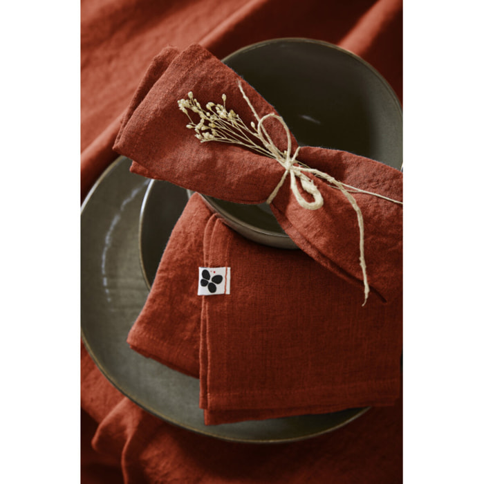 Lot de 3 serviettes de table "Soline" 40 x 40 cm Lin lavé - Couleur: Soline Paprika