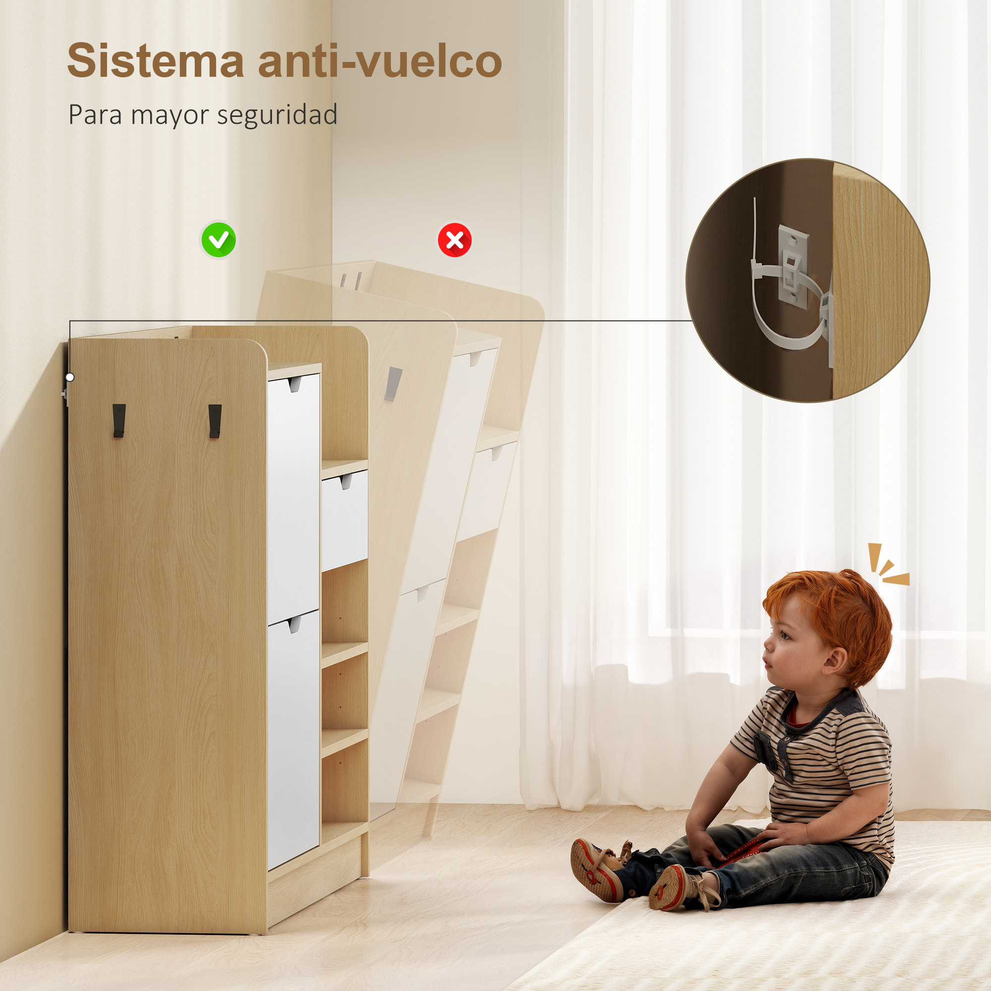 Zapatero Estrecho con 2 Puertas, Zapatero Entrada Recibidor con Estantes Ajustables, Cajón, Estantes Abiertos, 4 Ganchos, para 14 Pares de Zapatos, 93x30x90 cm, Natural y Blanco