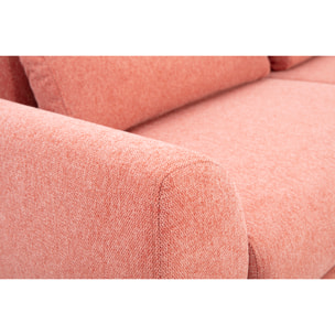 Canapé scandinave 3 places en tissu effet velours texturé terracotta et bois clair EKTOR