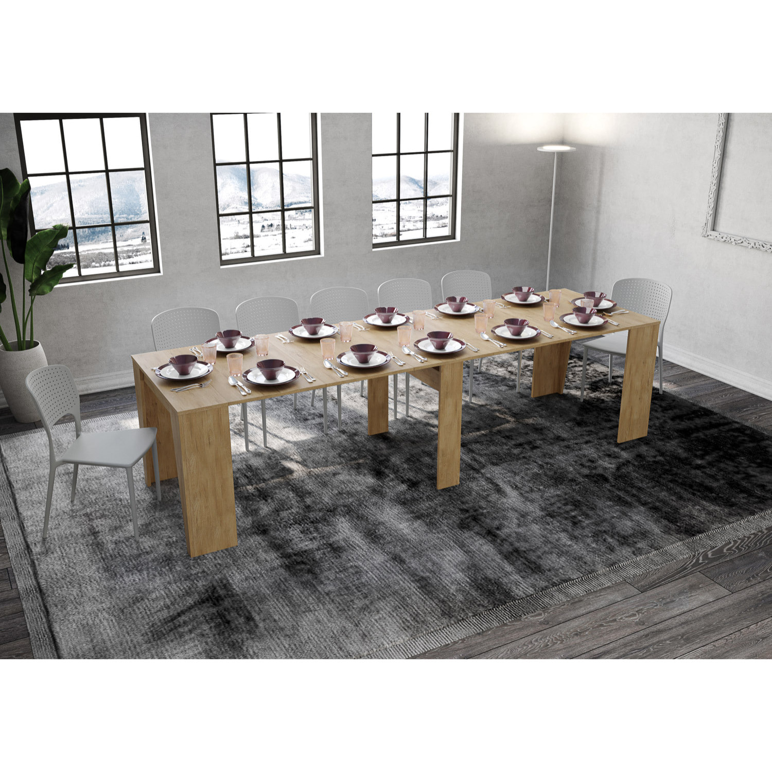 Consola extensible 90x48/308 cm Anvar Roble Natural