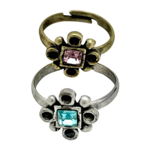 Conjunto de anillos mix cristal SW rosa-azul