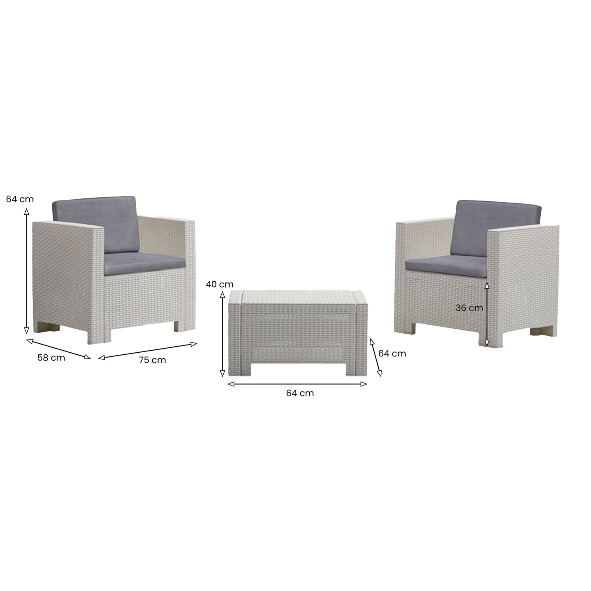Set salotto da esterno Camini, Salottino outdoor, Set da balcone o giardino, Composizione soggiorno per esterni, Made in Italy, Bianco