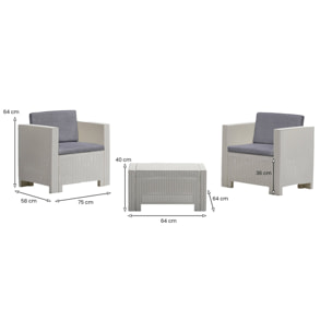 Set salotto da esterno Camini, Salottino outdoor, Set da balcone o giardino, Composizione soggiorno per esterni, Made in Italy, Bianco