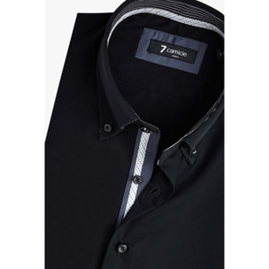 Camicia Uomo 2 Bottoni Button Down Slim Satin Unito Nero