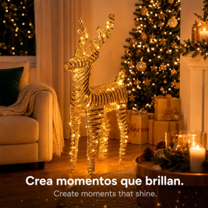 Reno navideño led dorado con 60 microled blanco cálido, con temporizador 36x14x60 cm
