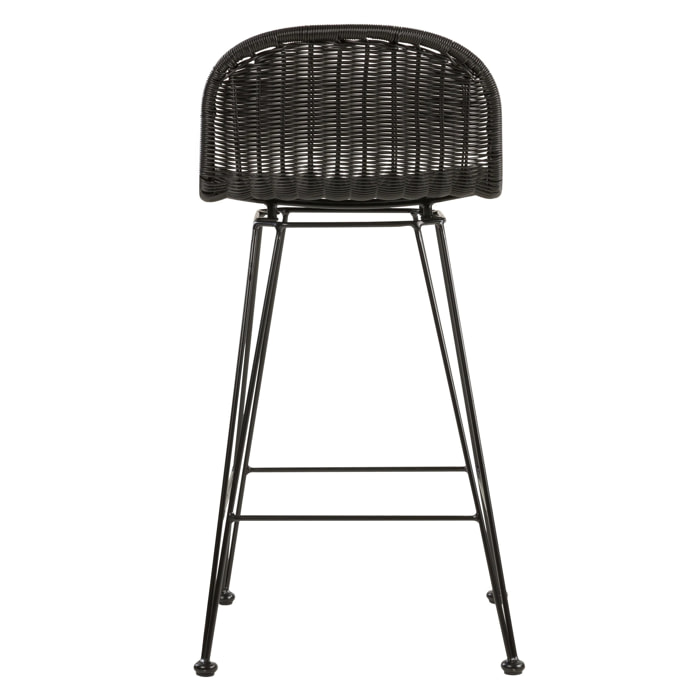 Lot de 2 chaises de bar mi-hauteur 63 cm en résine tressée noire - Jigani
