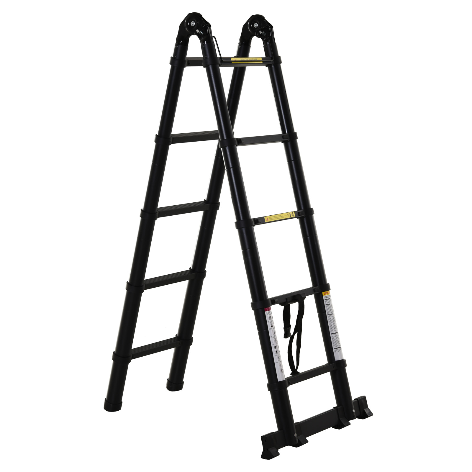 Escalera Telescópica Plagable Multifuncional Estable Marco en A Portátil de 10 Pasos 3 Formas Soporta 150 kg Aluminio 320x67x7 cm Negro