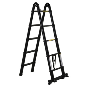 Escalera Telescópica Plagable Multifuncional Estable Marco en A Portátil de 10 Pasos 3 Formas Soporta 150 kg Aluminio 320x67x7 cm Negro