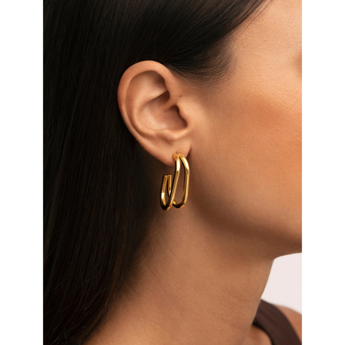Pendientes Aro Doble Bossa Acero Baño Oro