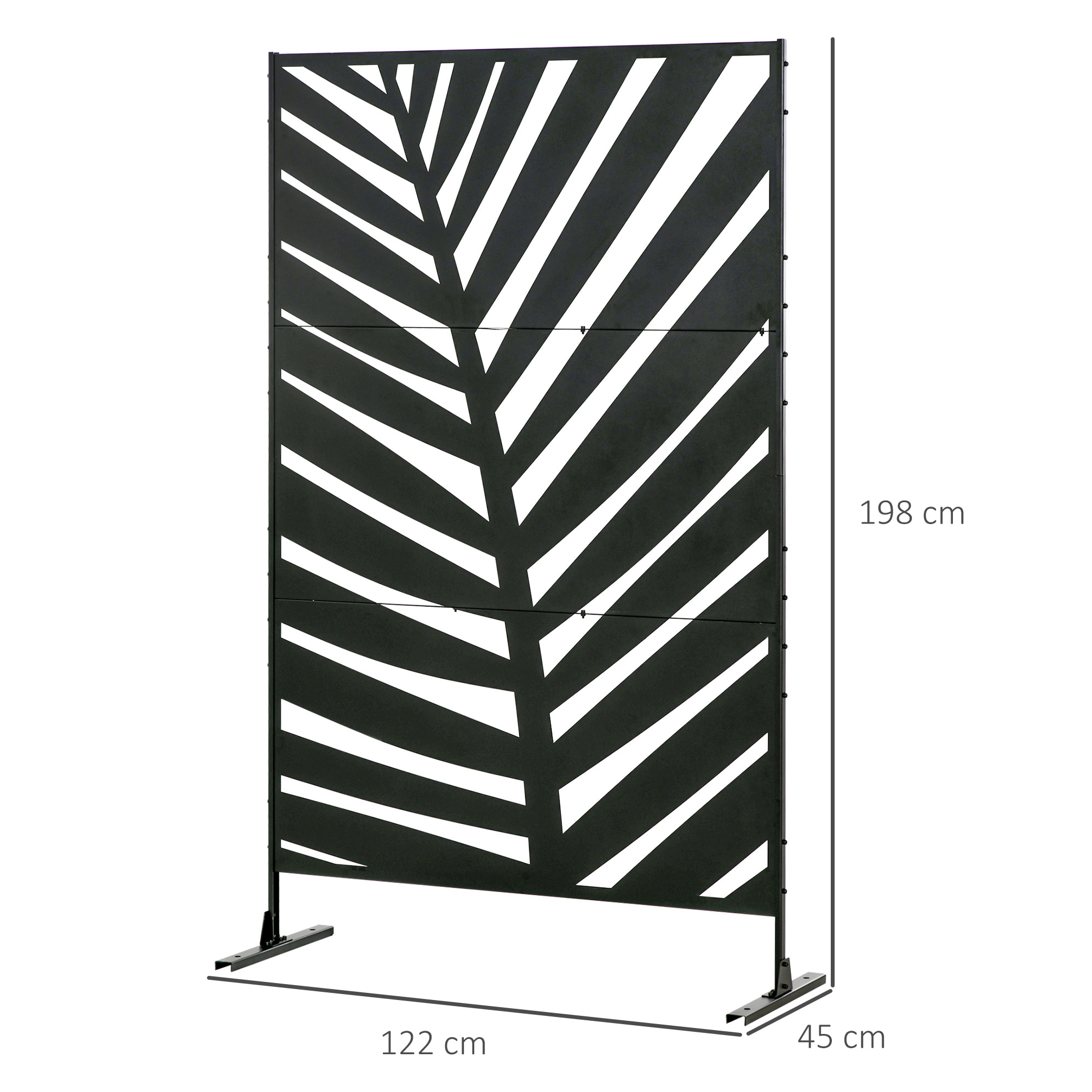 Biombo de 3 Piezas Biombo Separador de Ambientes con Diseño de Hoja de Plátano Biombo para Exterior Jardín Patio Terraza 122x45x198 cm Negro