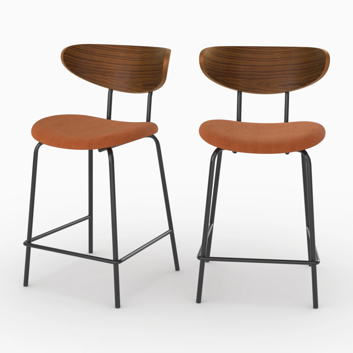 Lot de 2 chaises pour îlot central, velours côtelé terracotta 64.5 cm - Jade
