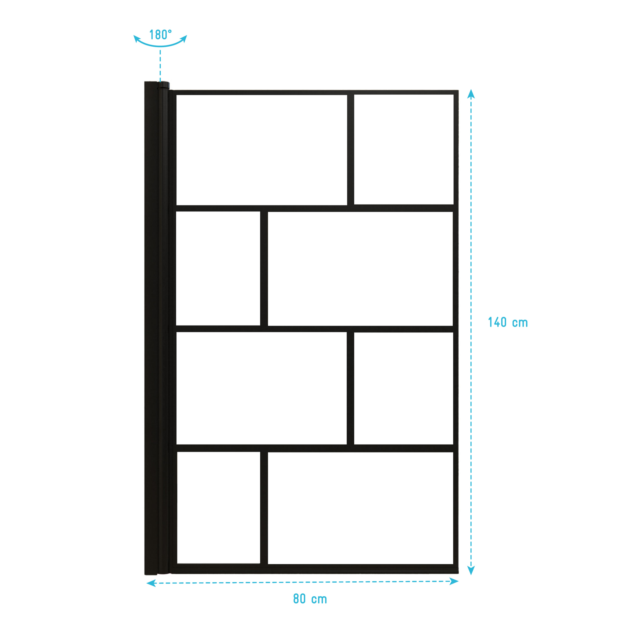 Pare baignoire rabattable 80x140 cm sérigraphie noir - Verre Anticalcaire - BLOCKS SCREEN