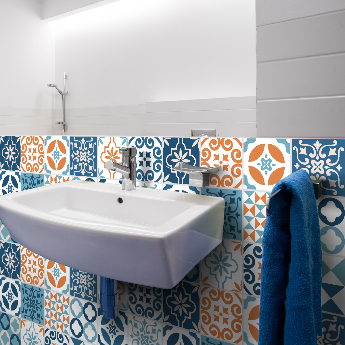 Stickers muraux - Sticker Mural Carrelage adhésif Cuisine Salle de Bain - 24 STICKERS CARREAUX DE CIMENT AZULEJOS NATYALIA