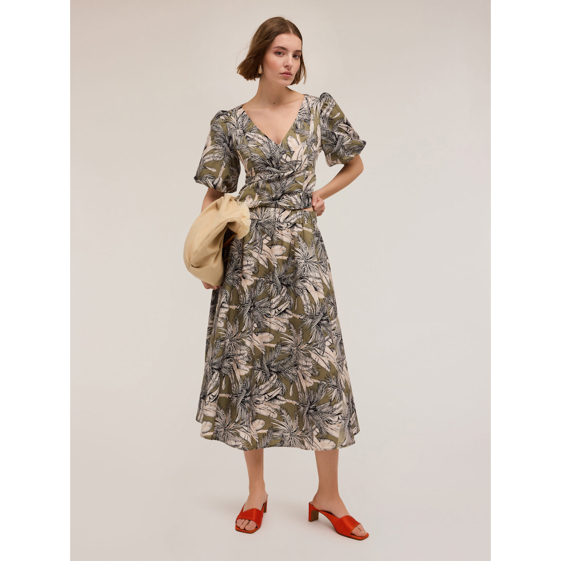 Motivi - Gonna a ruota fantasia jungle - Verde militare