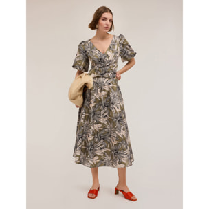 Motivi - Gonna a ruota fantasia jungle - Verde militare