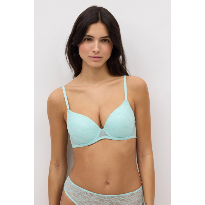 Reggiseno push-up in pizzo azzurro