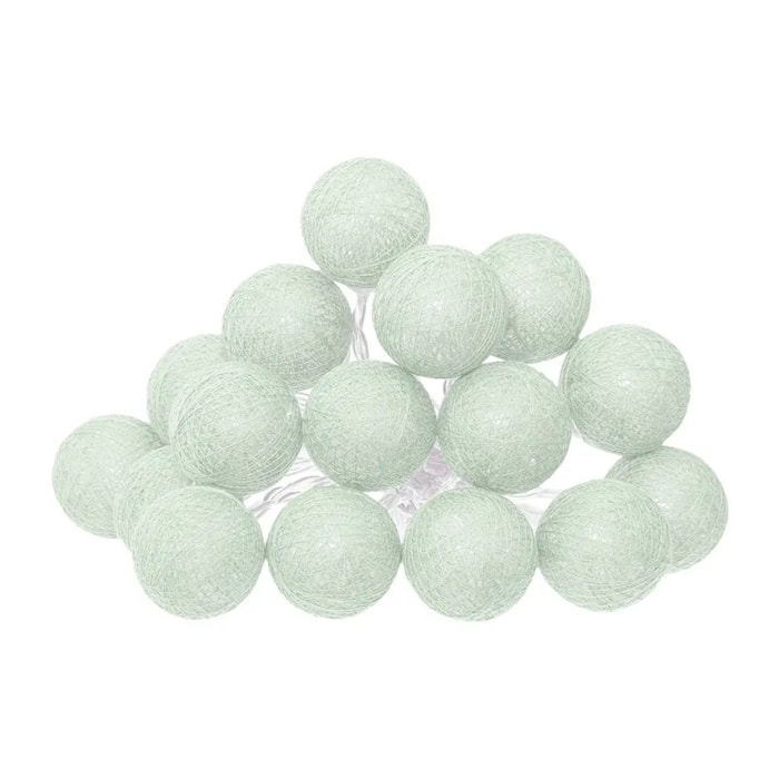 Guirlande LED 16 boules pile vert céladon L255cm