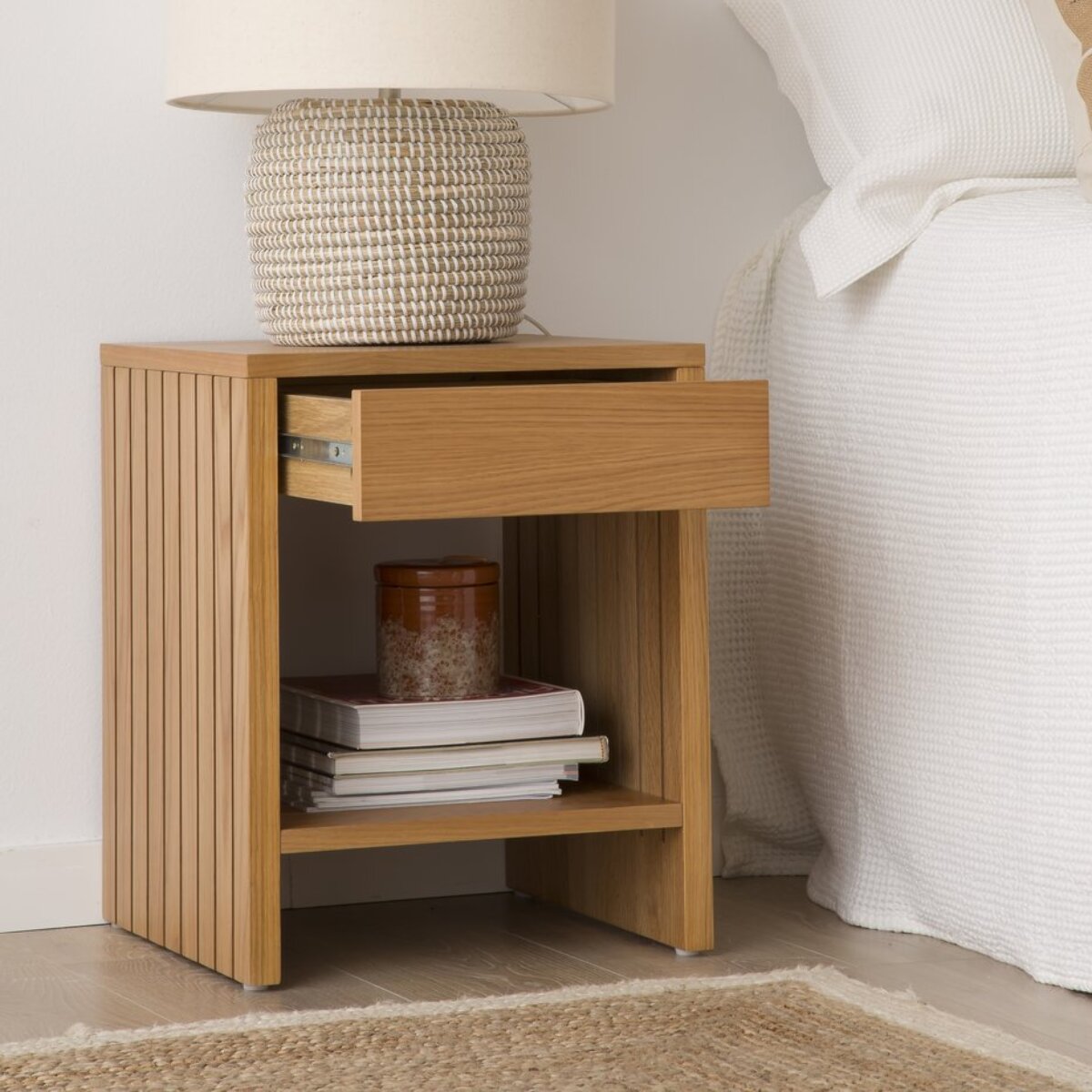 Table de chevet Haiku -tableau en tôle naturelle-couleur chêne naturel 40 x 50 x 40 cm