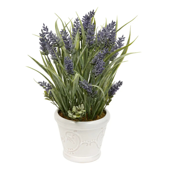 Composition florale Artificielle Prov Lavande 35 cm Pot en Grès