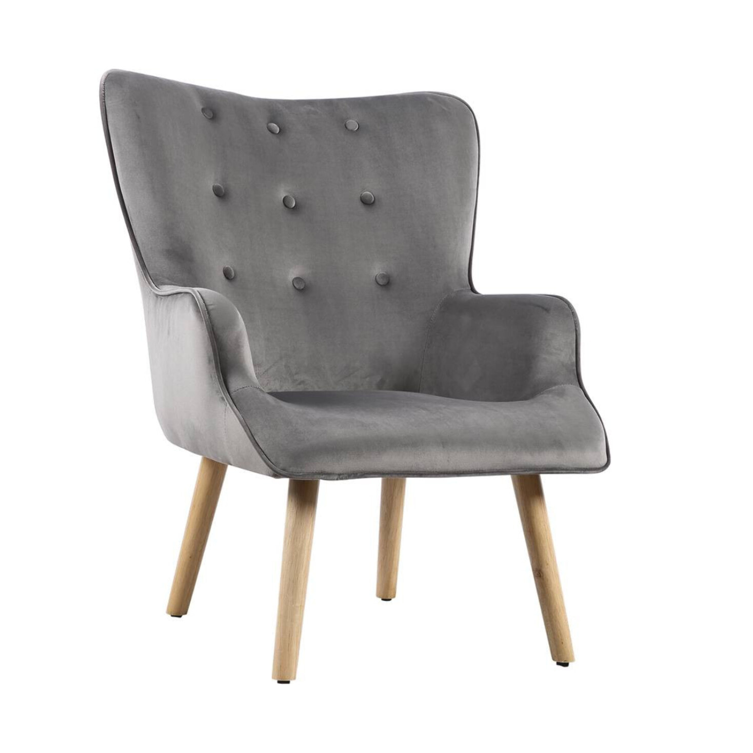 Fauteuil style scandinave velours "Odense" - 73 x 81 x 92.5 cm - 1 place - Gris