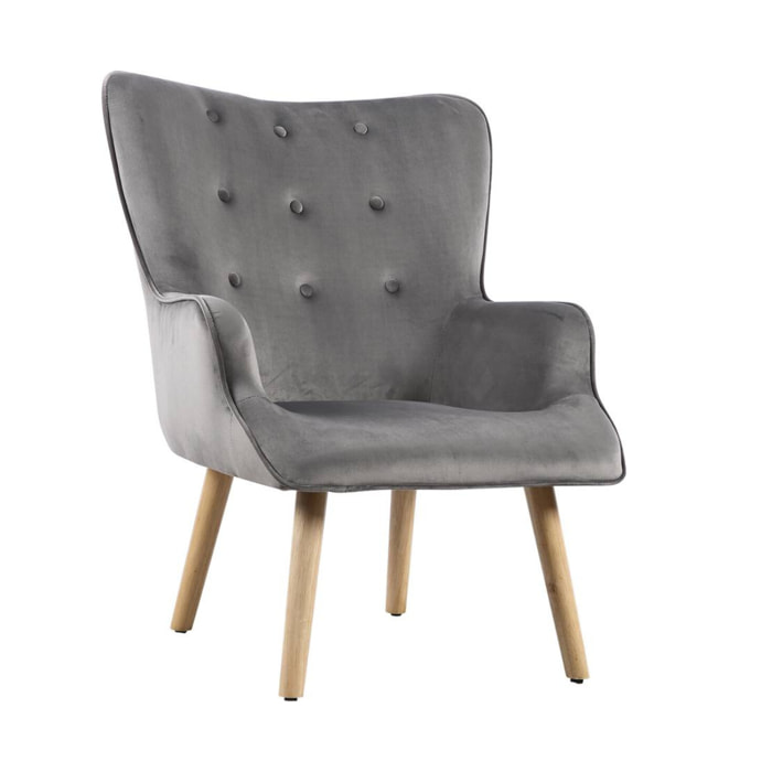 Fauteuil style scandinave velours "Odense" - 73 x 81 x 92.5 cm - 1 place - Gris