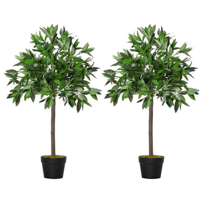 Lauriers artificiels 0,90H m - lot de 2 lauriers boules artificiels - 564 feuilles réalistes par pied - pot inclus noir vert