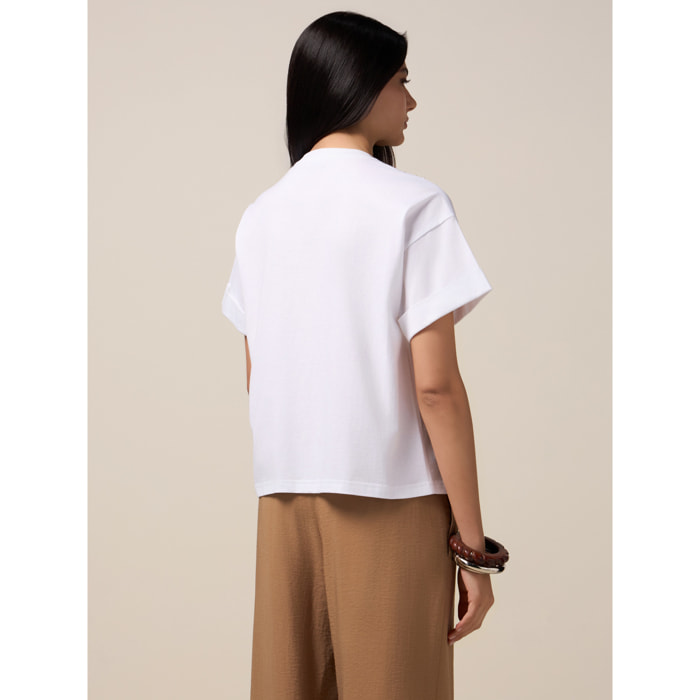 Oltre - T-shirt con decorazione gioiello - Bianco