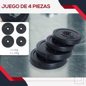 Juego de 4 Discos de Pesas 5 kg 10 kg con Agujero de Ø25 mm para Entrenamiento