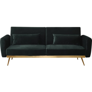 Canapé Clic Clac en velours "Donia" - 203 x 81 x 83 cm - 3 places - Vert foncé