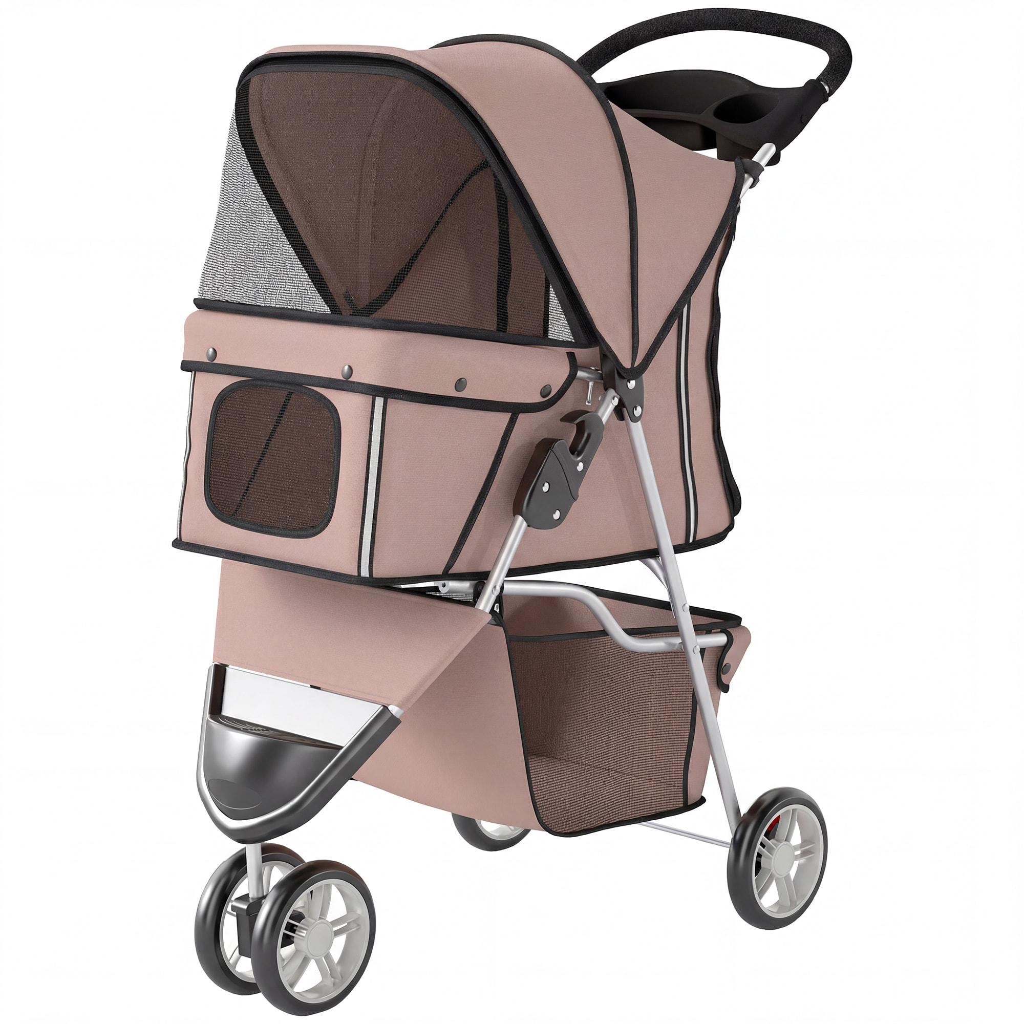 Poussette buggy pour chien chat animaux roue avant pivotante 360 degrés café