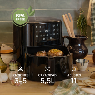 Mellerware - Freidora sin Aceite Crunchy Plus 5.5L | 1500W, 11 Menús, Temporizador y Pantalla Digital | Air Fryer 80-200º