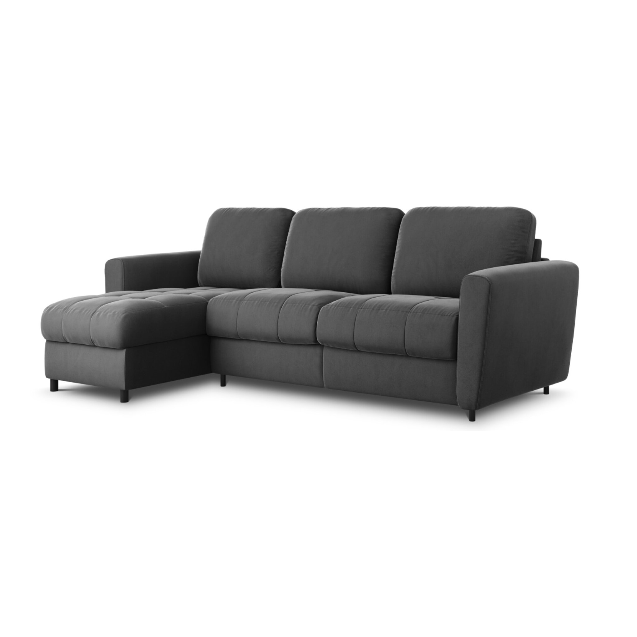 Canapé d'angle gauche convertible avec coffre de rangement "Audra" 4 places en velours gris foncé