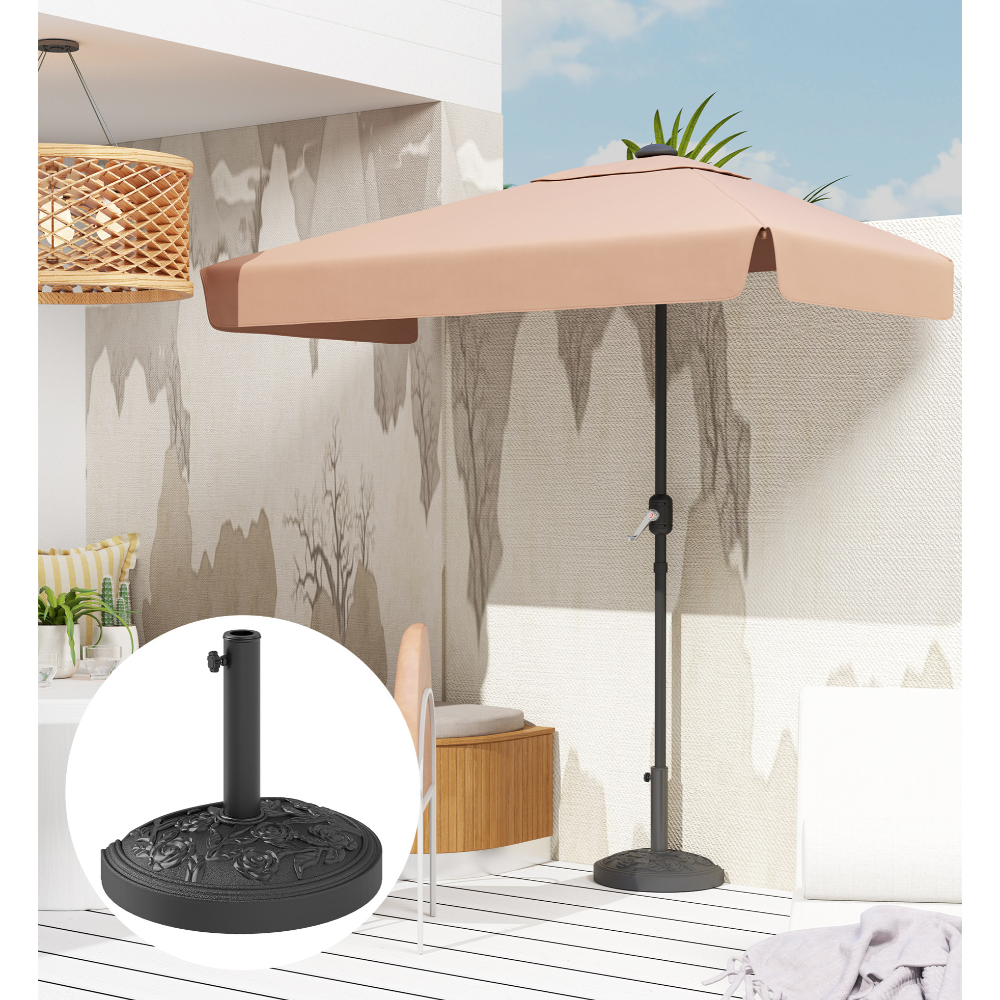Base para Sombrilla Semicircular Soporte para Parasol Pie para Sombrilla con Relleno de Cemento Peso 12 kg para Jardín Terraza Negro