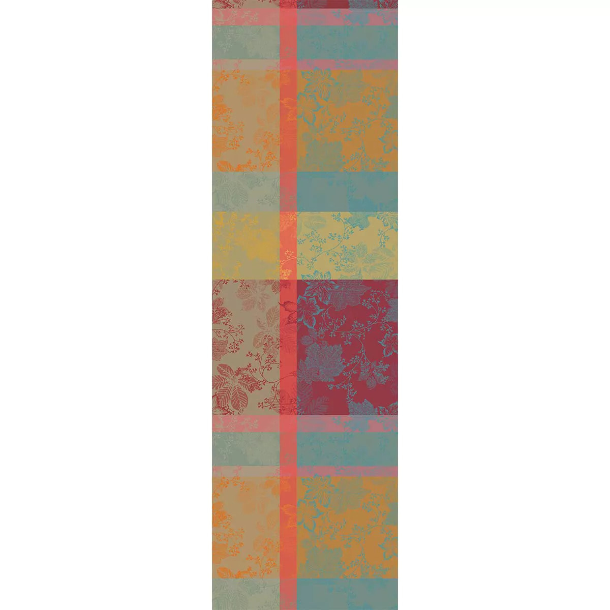 Chemin de table pur coton motif jacquard bordeaux orange Mille sous bois automne